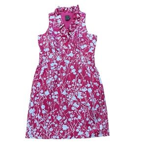 Taylor Dress Pink Floral side zip stand up ruffle collar Dress size 12